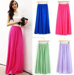 Фирменный дизайн Для женщин шифоновая длинная юбка одноцветное Цвет Высокая Талия Винтаж Повседневное пляжная юбка в цыганском стиле