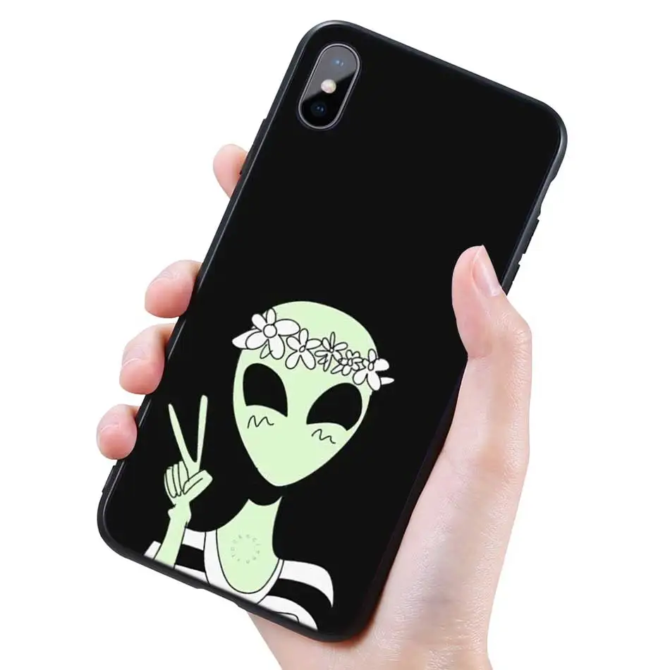 Силиконовый черный чехол для iPhone 11 Pro XR X XS MAX 7 8 6 6S Plus 5 5S SE 5C 7Plus 8Plus телефон Alien Believe UFO ET cute