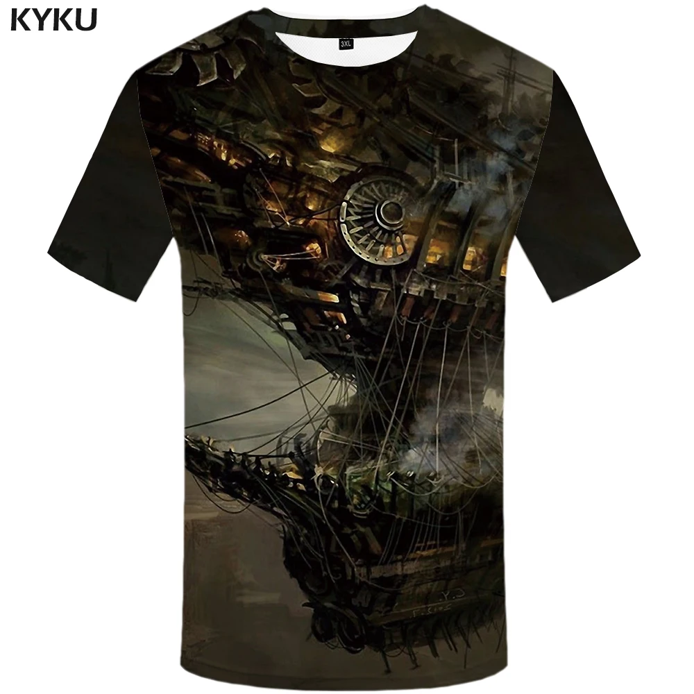 Мужская футболка с принтом KYKU, летняя черная футболка с 3D-рисунком медведя, в стиле панк-рок