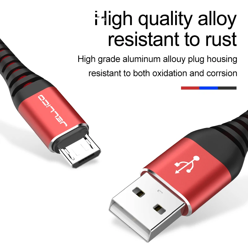 Jellico 120 سنتيمتر المصغّر USB كابل 2.4A سريع تهمة كابل بيانات لسامسونج Xiaomi LG اللوحي شاحن هاتف محمول يعمل بنظام تشغيل أندرويد USB كابل شحن
