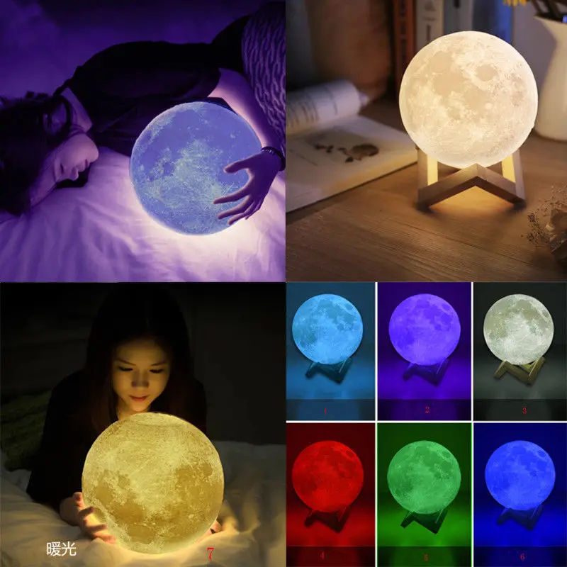 

2018 Newest Hot 20CM 3D USB Rechargeable Moon Luna LED Night Lamp Desktop Touch Sensor Light Brand New