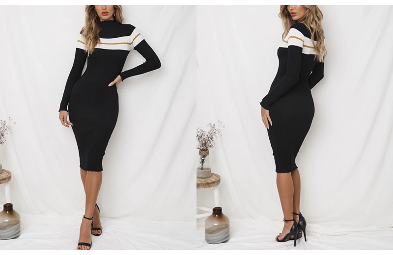 Striped Sweater Knitted Bodycon Dress