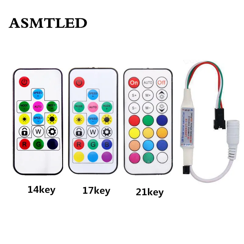 

5-24V LED Controller 14/17/21 Keys Mini Pixel Dimmer 3pin For WS2812B WS2811 WS2812 LED Pixel Strip Light IR/RF Module Connector