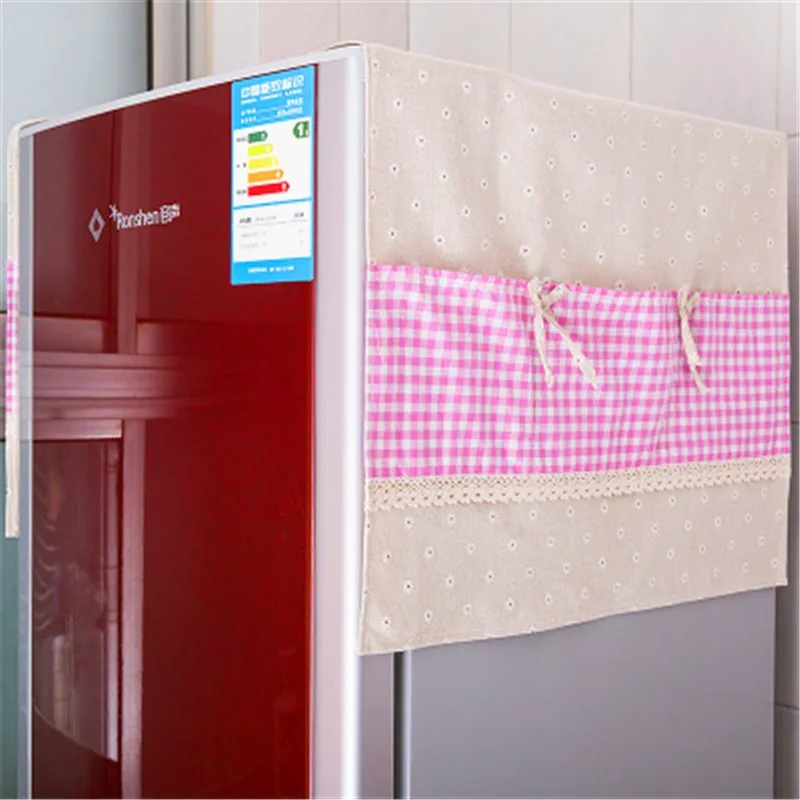 1 шт. модный мультяшный холодильник хлопок и лен пылезащитный чехол деревенский, ткань, искусство пылезащитный чехол многоцветная Опционная Пылезащитная ткань - Цвет: Pink grid