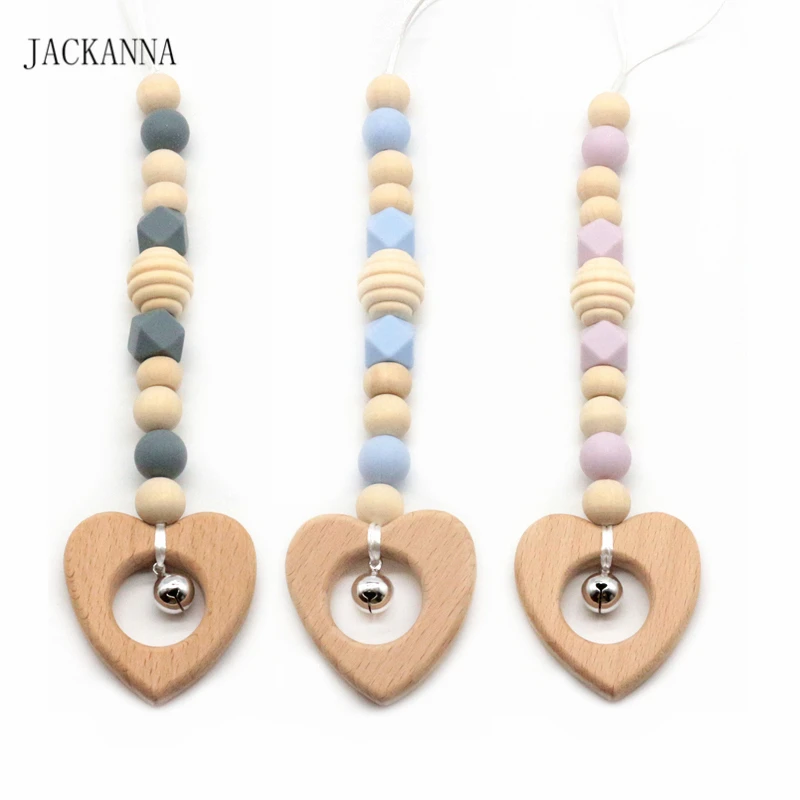 

Baby Teether Activity Gym Toy Silicone & Wood Baby Hanging Toys Toddler Teething Rattle Wooden Teether Sensory Toy Baby Gifts