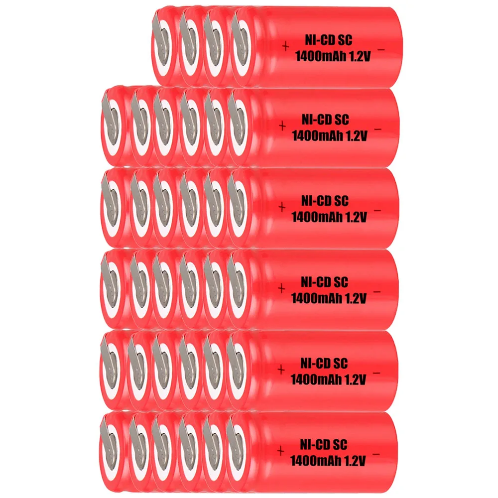 Самая низкая цена 34 шт аккумулятор SC 1 2 v батареи перезаряжаемые 1400 mAh nicd Батарея