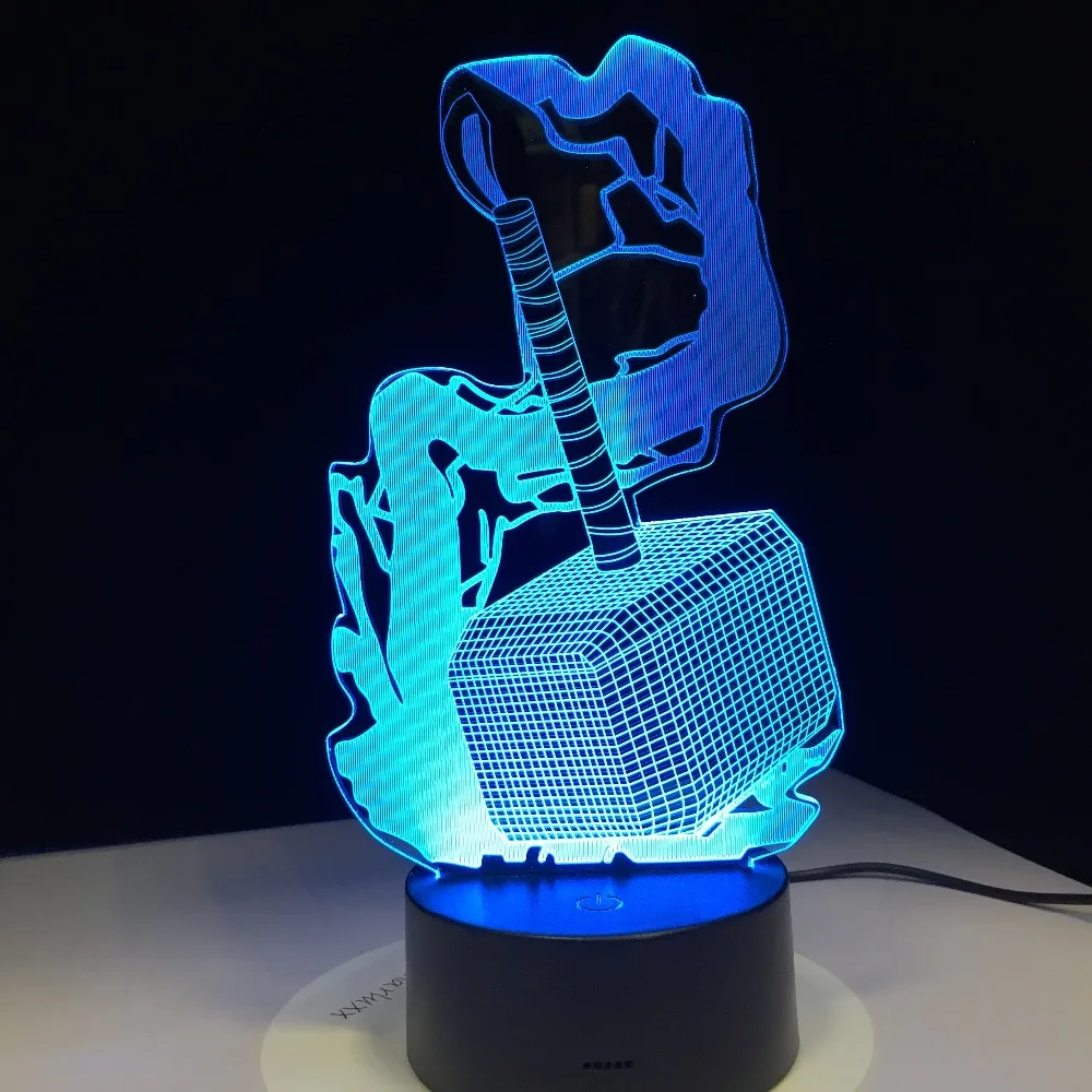 Мстители Alliance Thor Hammer 3D аниме Рисунок ночной Светильник Креативный светодиодный ночник детская спальня прикроватная лампа