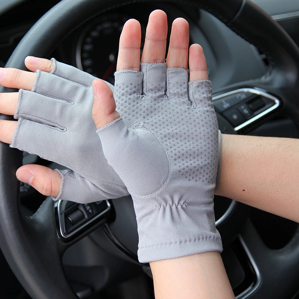 Новые летние солнцезащитные перчатки с полупальцами, мужские тонкие стильные дышащие противоскользящие мужские перчатки с полупальцами для вождения, SZ009W-9
