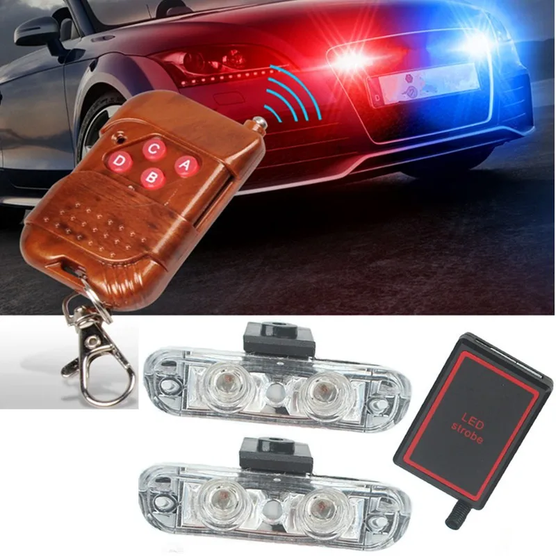 New 1Set DC 12V 2 LED Wireless Remote Flash Controller Car Truck Police