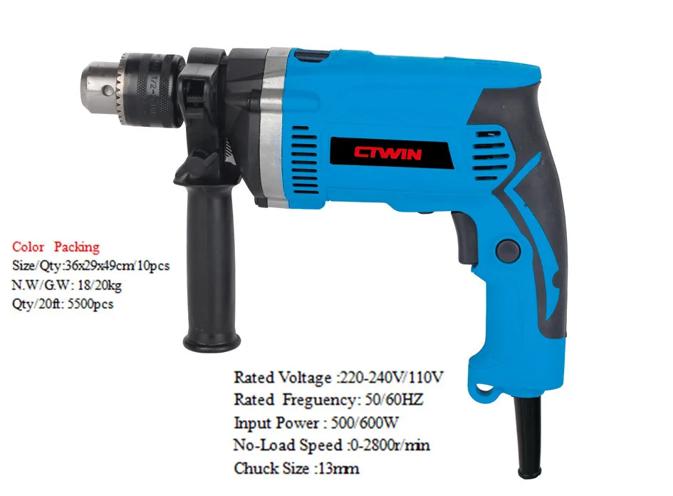 

Impact Drill Power Tools Electric Drill 600W Power Industrial Reversing Speed Hand Drill Steel Structure Engineering Tools