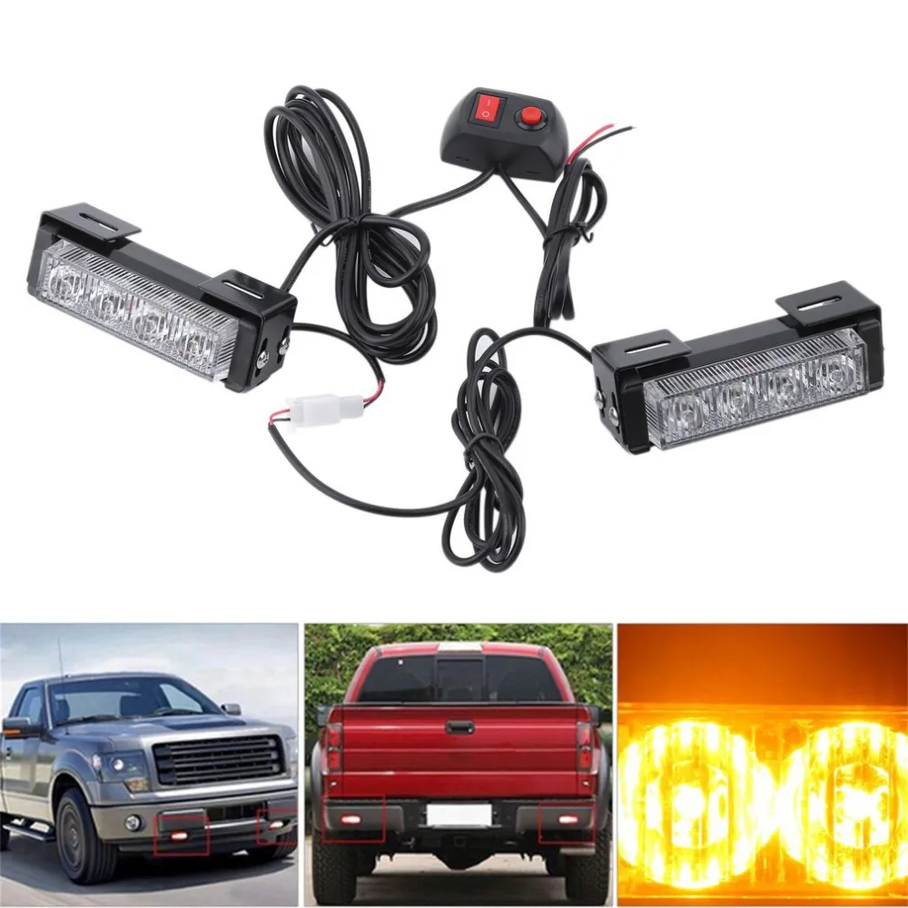 

12V 4W 2 PCS Ultra Bright Motorcycle LED Yellow Car Trunck Warning Alert Strobe Lamp Flashing Emergency Lights