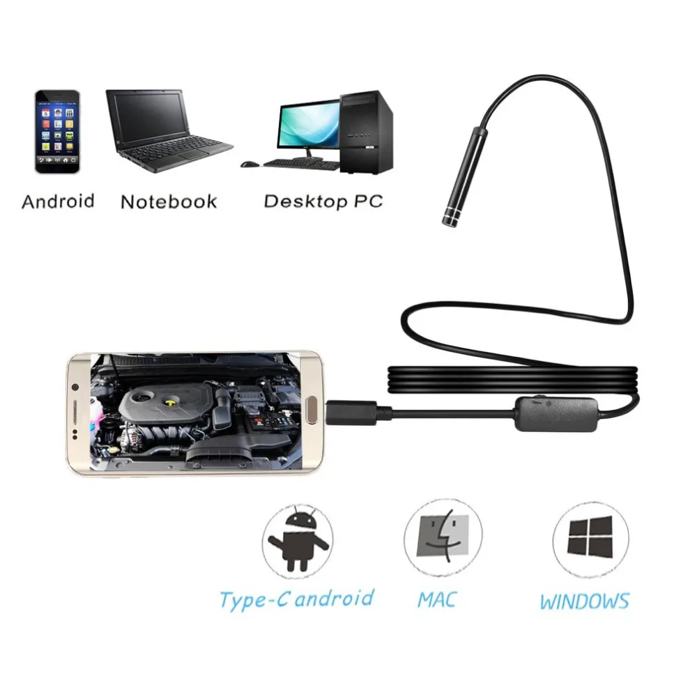 

7mm Lens 720P Android Endoscope Waterproof Inspection Borescope Tube Camera TYPE-C 1M Length Adjustable Hard Wire