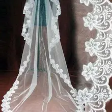 1 слой собора Длина свадебная фата белая слоновая кость кружева край невесты Мантилья