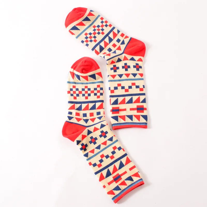 1PC Fashion Happy Socks British Wind Geometric Hit Color Personality Couple Male Cotton Sox Women Socks Calcetines Hot sockwell compression socks