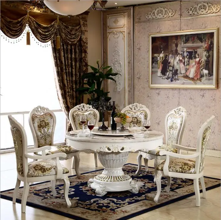 Modern Style Italian Dining Table, 100% Solid Wood Italy Style Luxury round Dining Table set o1110