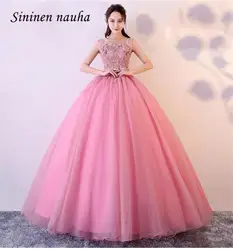 Розовый 2019 Quinceanera Пром вечерние платья с коротким рукавом Кружева Аппликации для танцев бальное платье, vestidos De 15 Anos Сладкий 16 платья 331