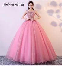 Rosa 2019 quinceanera baile de formatura vestidos de festa boné manga renda apliques dança vestido de baile vestidos de 15 anos doce 16 vestidos 331