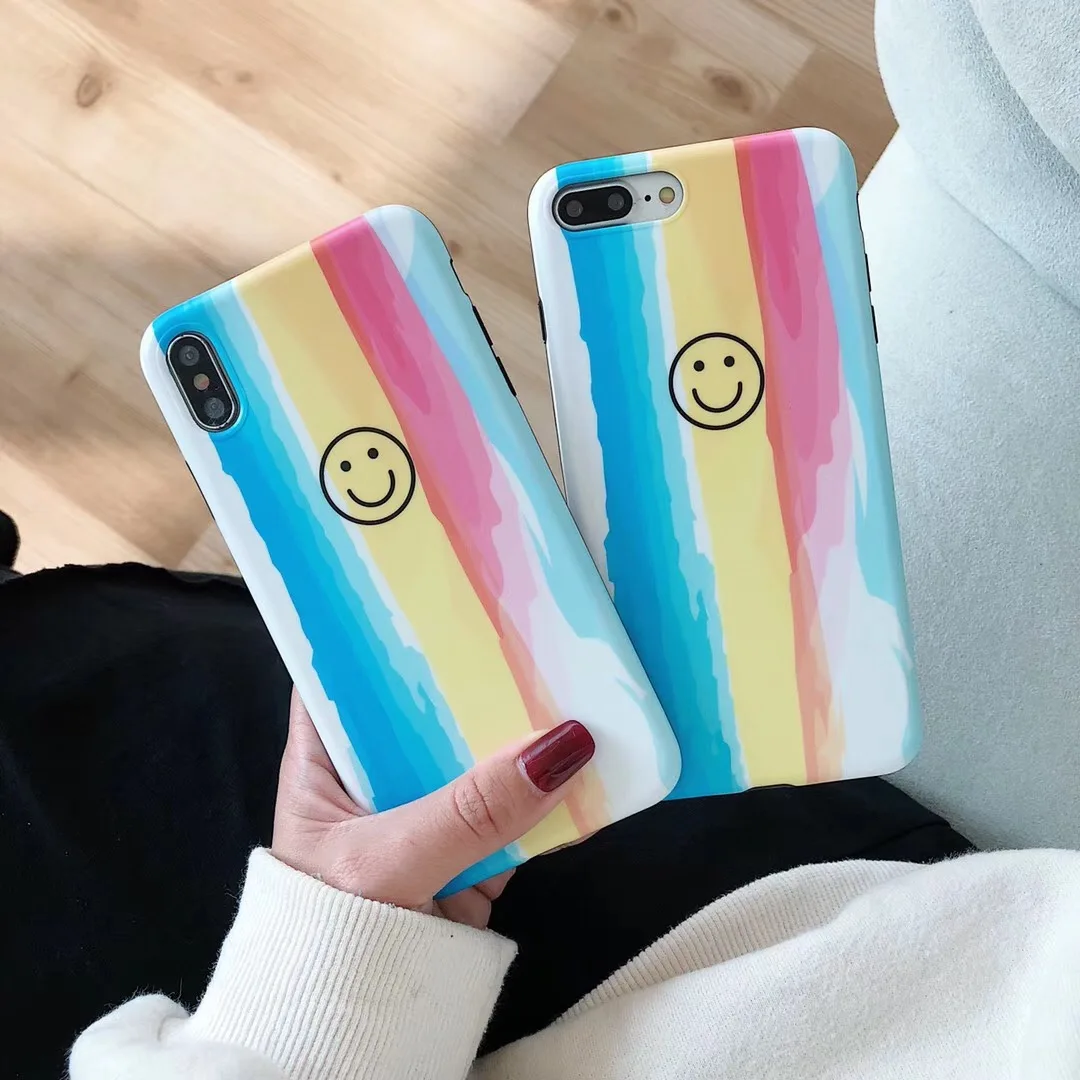

Rainbow Smile Phone Case for Apple Iphone XS Max XR X 8 7 6S 6 plus Cases Korean Style Cartoon Cover Gift Couqe