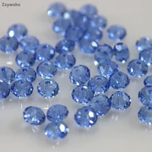 Isywaka-Cuentas de vidrio de cristal espaciador suelto para fabricación de joyas, color azul claro, 4x6mm, 50 Uds.