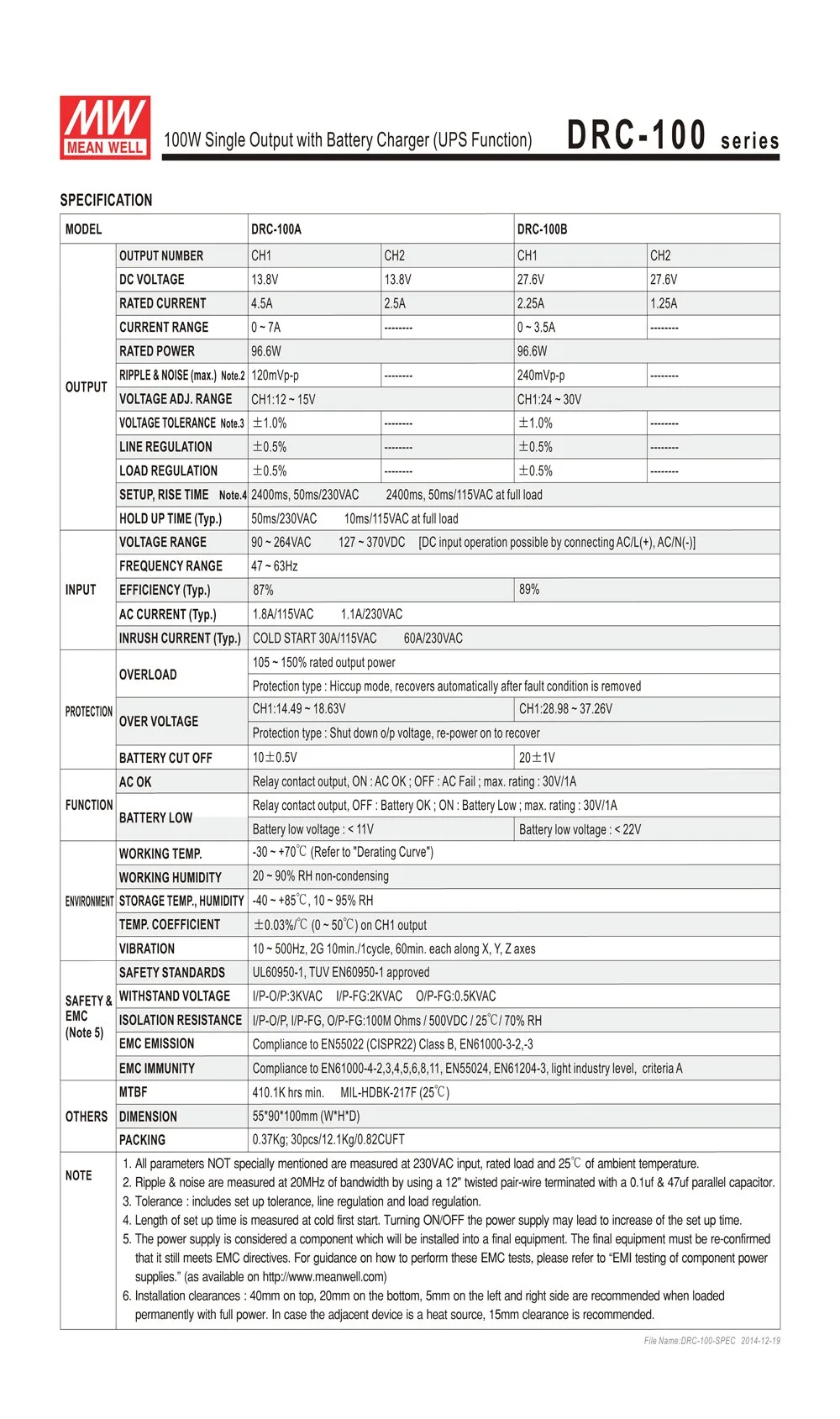 MEAN WELL DRC-100B 96 Вт 24-30 в AC/DC meanwell din-рейку безопасности питания с зарядным устройством(функция UPS) DRC-100