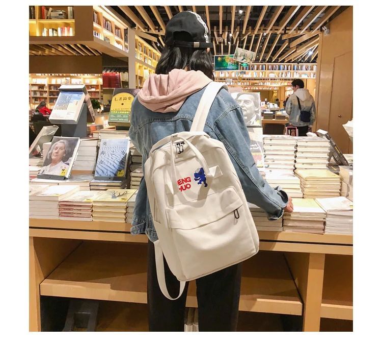 Menghuo Women Canvas Backpacks High Quality Cartoon Printed School Bag for Teenagers Girls Laptop Backpack Solid Travel Backpack_22