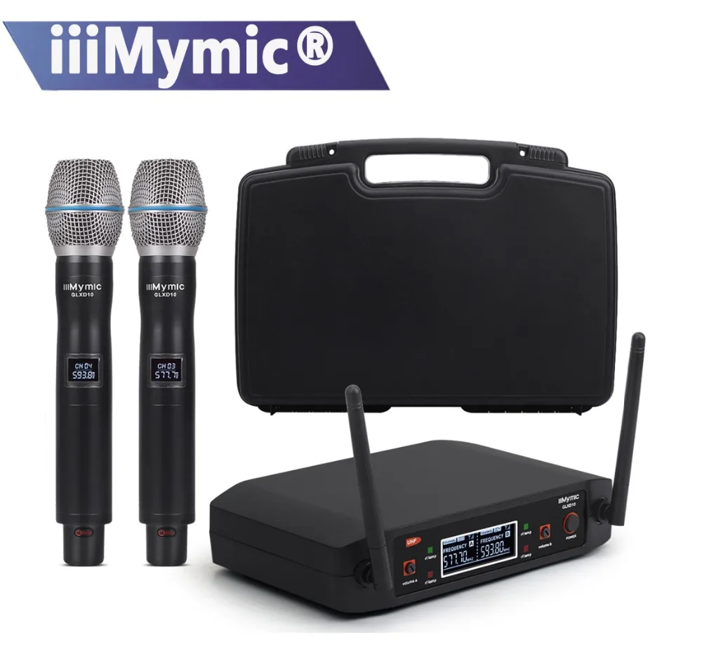 iiiMymic GLXD10 Fixed UHF500 600Mhz Frequency Dual Meta Handheld Transmitter Vocal Wireless Microphone System with Plastic Case|Микрофоны| |