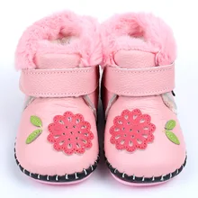 Baby Boots For Girl Winter Baby Shoes Soft Leather Rabbit Fur Warm Pink Flower Newborn Baby Girls Boys First Walkers Soft Sole