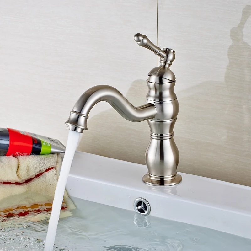 

Luxury Brushed Nickel Single Handle Bathroom Basin Faucet Deck Mounted Mixer Tap