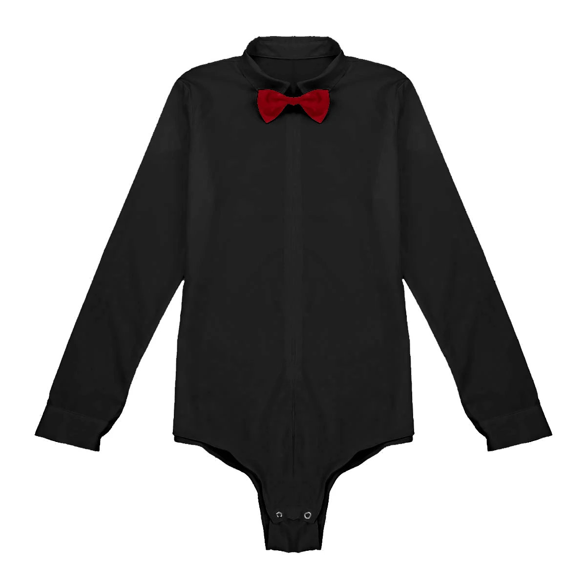 Feeshow Mens Long Sleeve Zipper Romper Tuxedo Shirt Camisas Hombre Solid Color Soft Smooth Latin Modern Dance Shirt with Bowtie