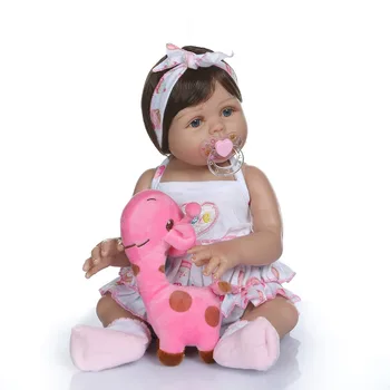 NPK 47CM newborn bebe doll reborn baby girl doll in tan skin full body silicone