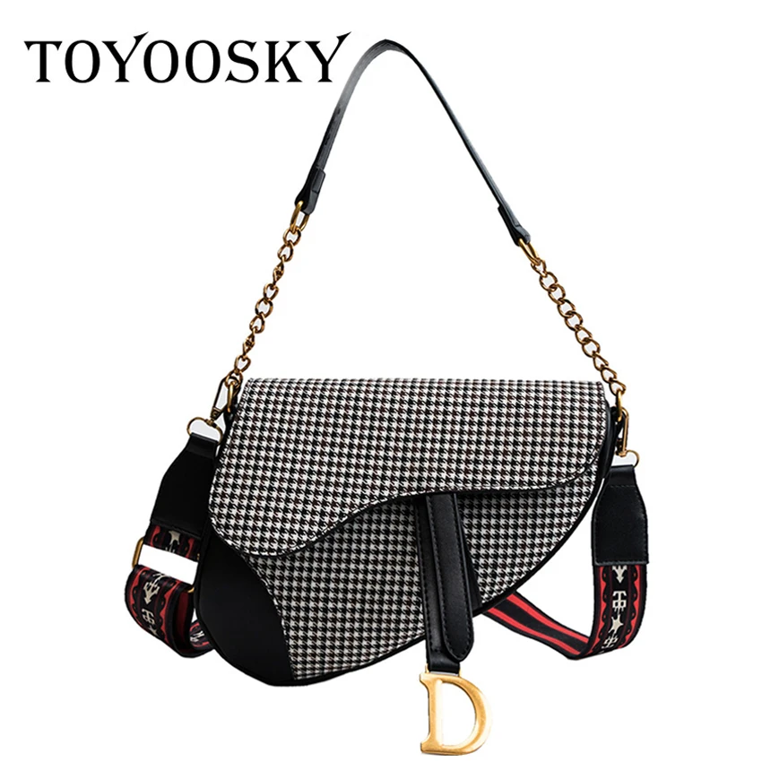 

TOYOOSKY Designer Famous Brand Women Bags 2018 High Quality Canvas Saddle Crossbody Bags Fashion Plaid Ladies Shoulder Bags