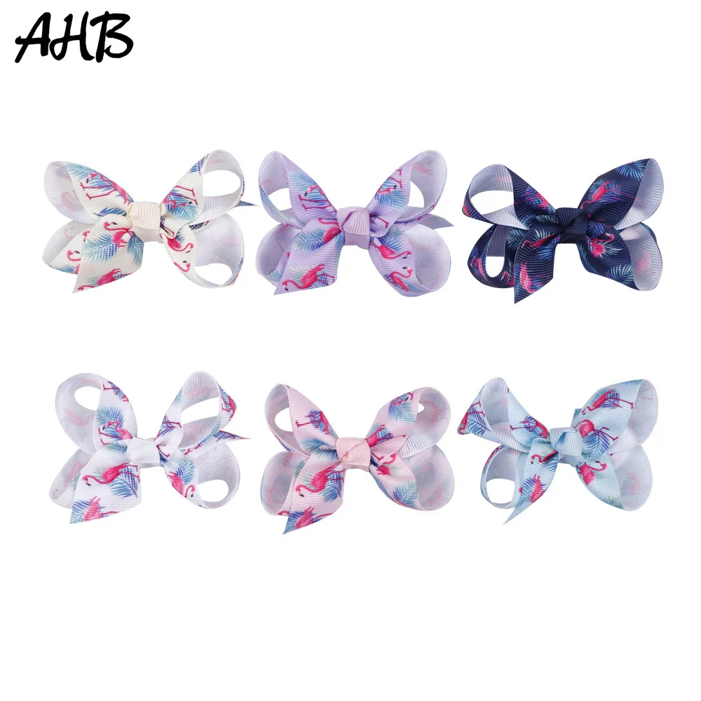 

AHB 3" Cute Small Hair Clips for Baby Girls Hair Bows with Alligator Clips Cartoon Flamingo Print Bowknot Hairpins Kids Headwear