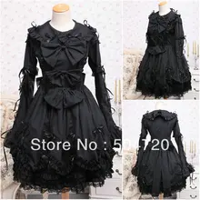 V-1039 Schwarz langarm Gothic Lolita Kleid/viktorianischen kleid Cocktailkleid/halloween-kostüm US6-26 XS-6XL