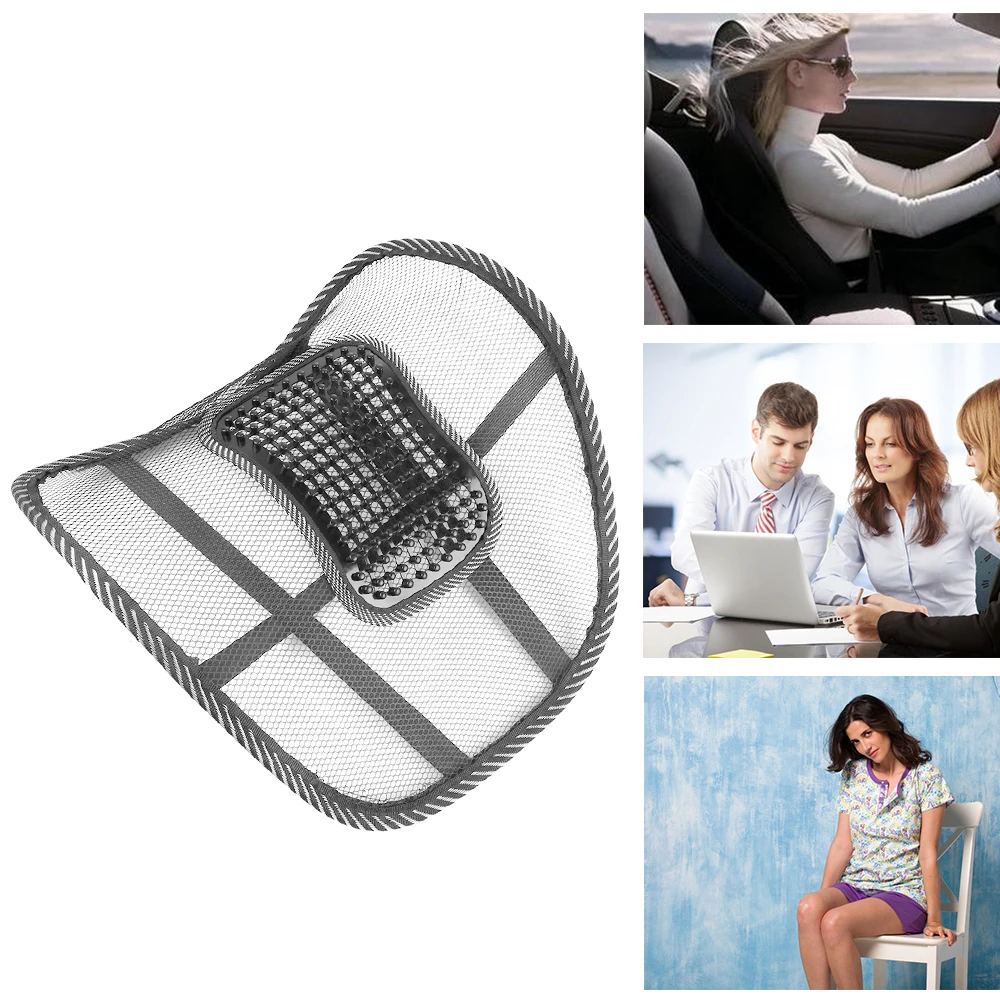 Car Mesh Back Brace Lumbar Cushion Support with Massage for Office Home