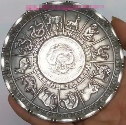 

Old Chinese tibet silver Zodiac Animal statue money Coin wealth