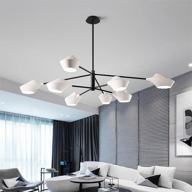 

Modern Rotary Iron Chandelier Metal Acrylic LED lamp Horn Head Suspension Living Room Light Restaurant Bedroom lighting G868
