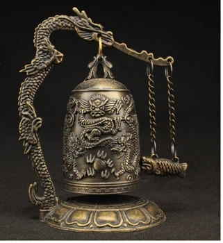 

SUPERB DECORADO TRABAJO HECHO A MANO de LA VENDIMIA el MARAVILLOSO CAMPANA ESTATUA Chino Craft wholesale factory brass Arts