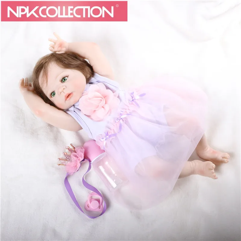 

NPKcollection Fashion 57cm Lovely Full Silicone Reality Newborn Baby Girl With Crown Headdress Silicone Reborn Baby DollS N32-34