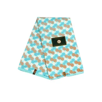 

High quality African Batik Cloth Fabric For Women Dress Light Blue Circle Printed Wax Cloth 6Yards