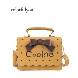 Для женщин Cookie сумки PU кожаная сумка для дамы сумки на ремне с милым бантом милая девушка мини Вышивка Письма сумки через плечо 2019