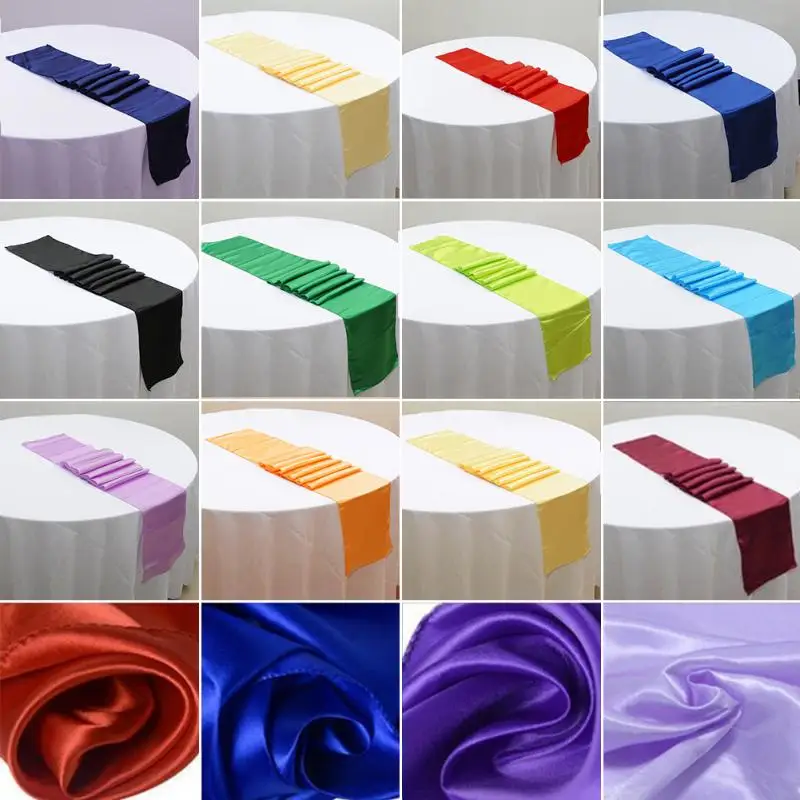 

30cm x 275cm Colorful Satin Table Runner Supply Table Cover Tablecloth Accessories For Wedding Party Banquet Table Decoration
