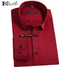 Новое поступление цвет красного вина, одноцветные футболки на Для мужчин футболки с длинными рукавами мужской социальной платье в деловом стиле рабочие мужские деловые рубашки Формальные 4XL