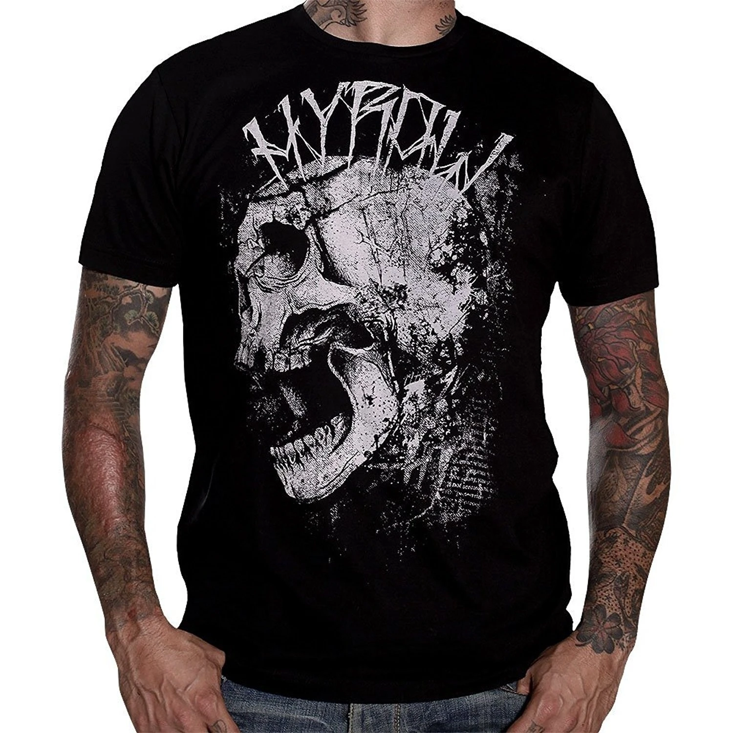 

Hyraw Men's Punk Skull Punk T Shit Black Short Sleeve T-Shirt