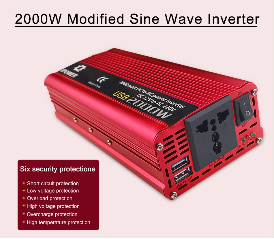 Двойной USB 2000 Вт DC 12 В в AC 220 В портативный автомобильный инвертор зарядное устройство конвертер адаптер DC 12 В AC 220 Модифицированная синусоида