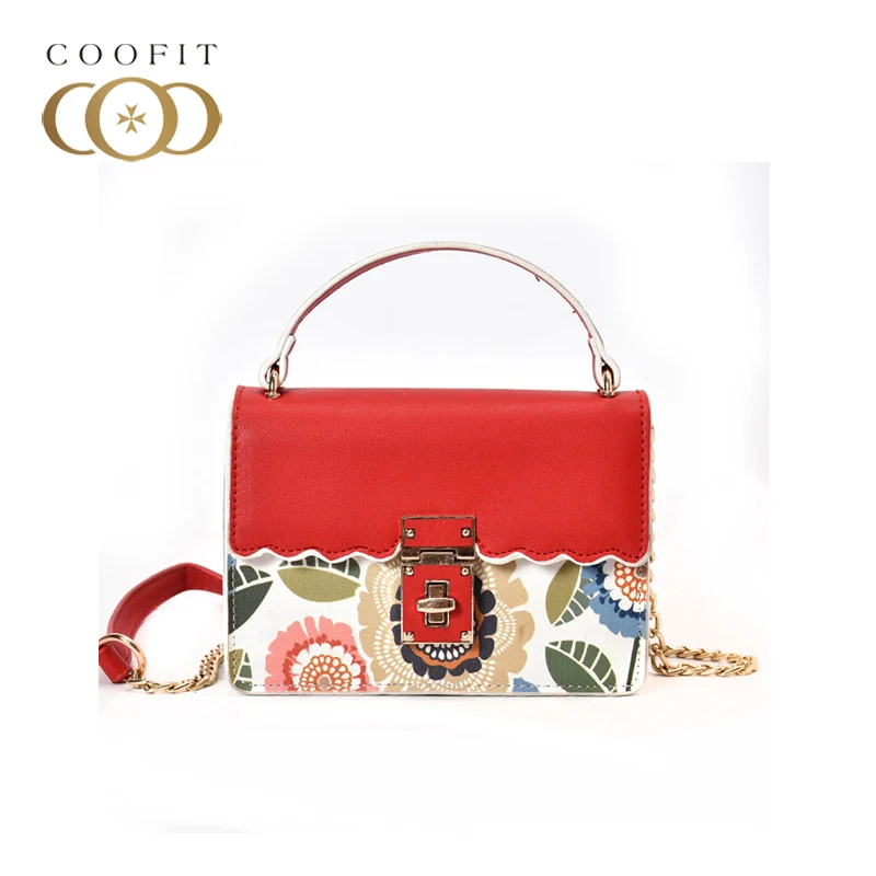 coofit Girls Purfle Satchel Bag Flower Printed Flap Crossbody Bags PU