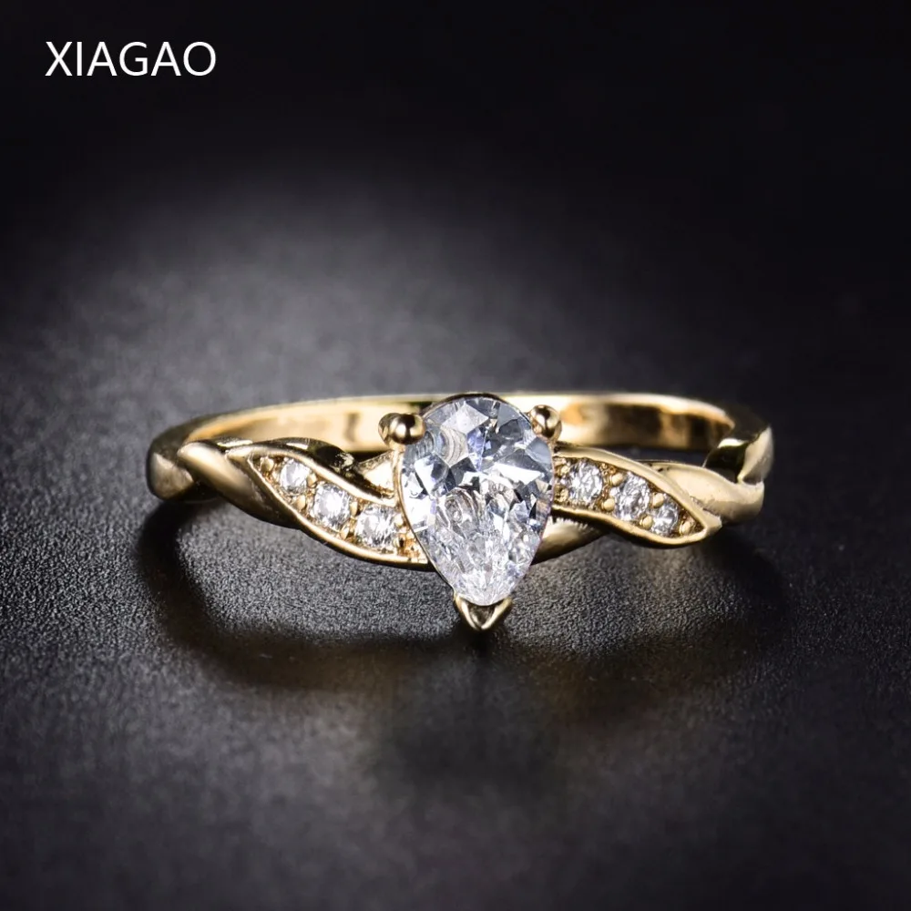Женское кольцо с капелькой XIAGAO Золотое на палец средней длины фианитом |