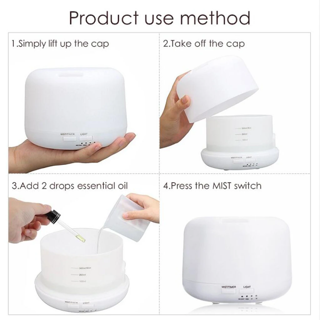 

300ml LED Ultrasonic Humidifier SPA Air Purifier Freshener UK Plug For Home Office White