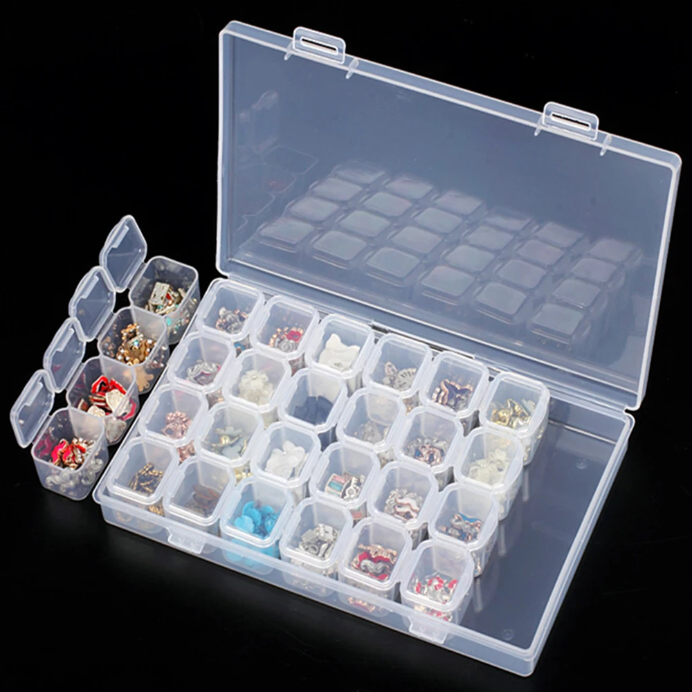  28 Cells Empty Storage Container Box Case For Nail Art Tips Rhinestone Gems Makeup/Jewelry Organize