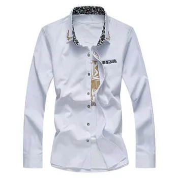 

Four seasons high quality men's solid color embroidered long sleeve shirt Gentleman business shirt and groom tuxedo