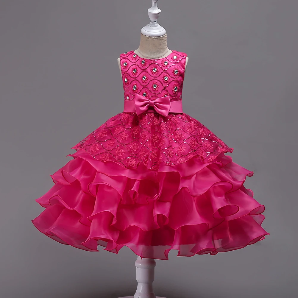 Новинка, расшитое блестками роскошное ярко-розовое, белое, лавандовое, синее детское платье принцессы для девочек на свадьбу, коктейльное